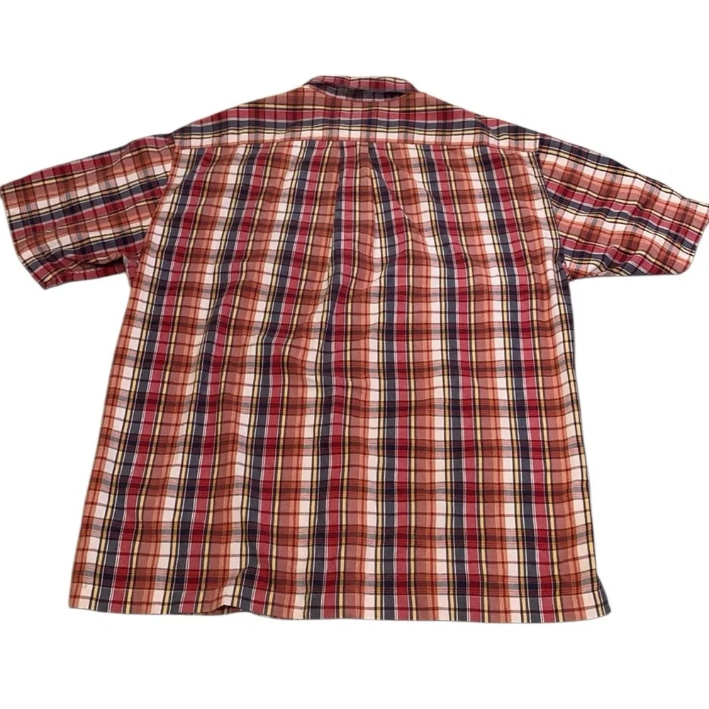 J.Crew Men’s Medium Madras Plaid Short Sleeved Button Down Shirt Red Blue Pocket